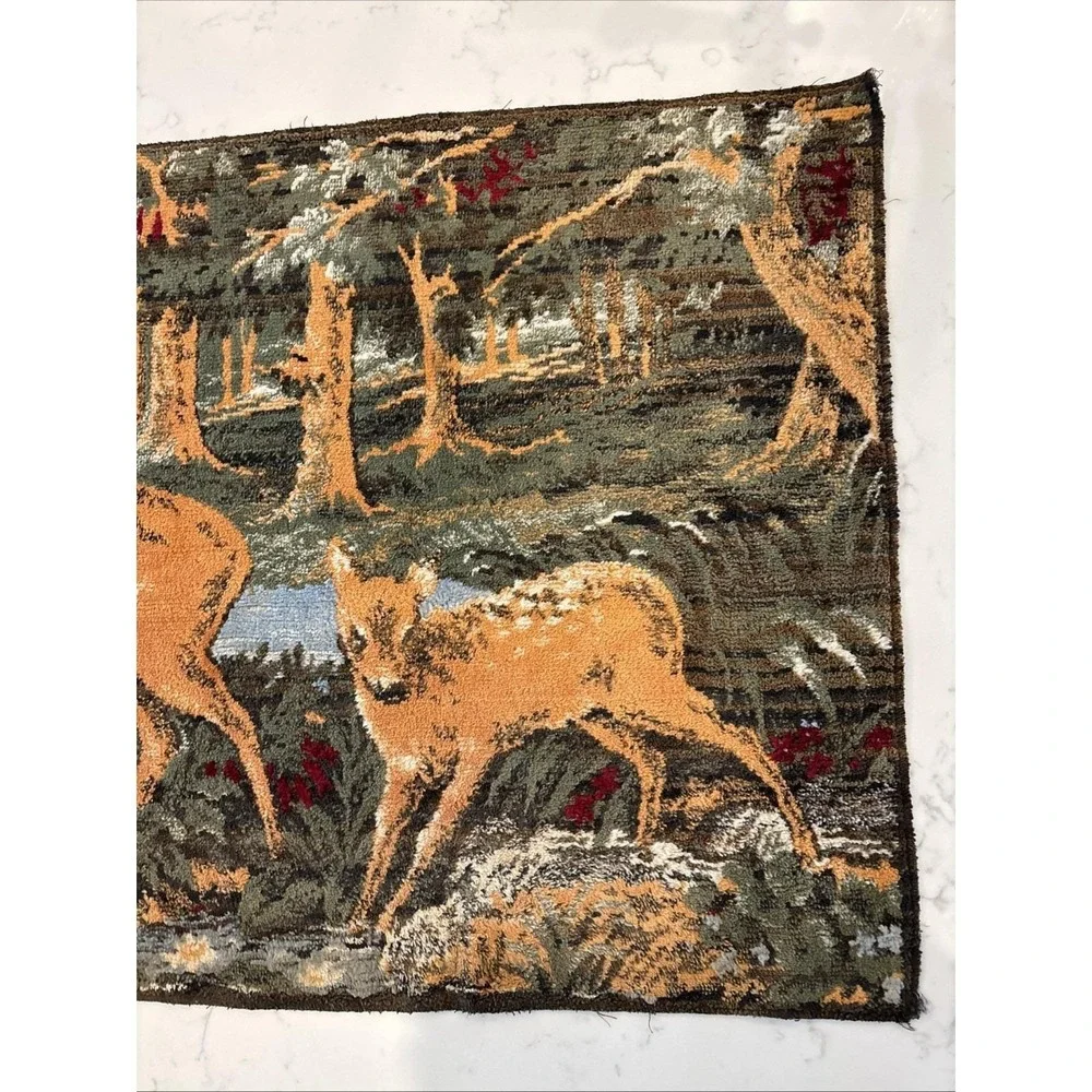 VTG Tapestry Made In Belgium Deer Family In The Forest Colorful Chenille Textile